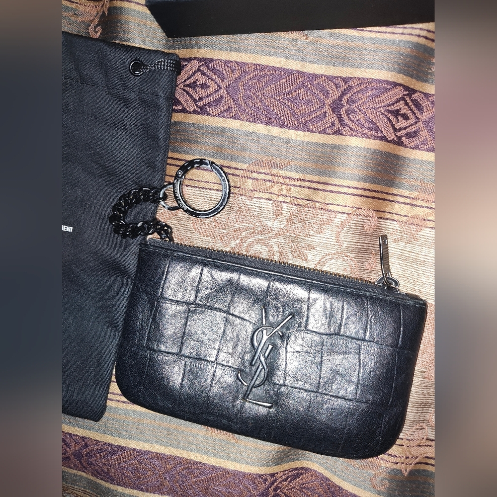 Saint Laurent Croc Embossed Key Pouch - Picture 2 of 7